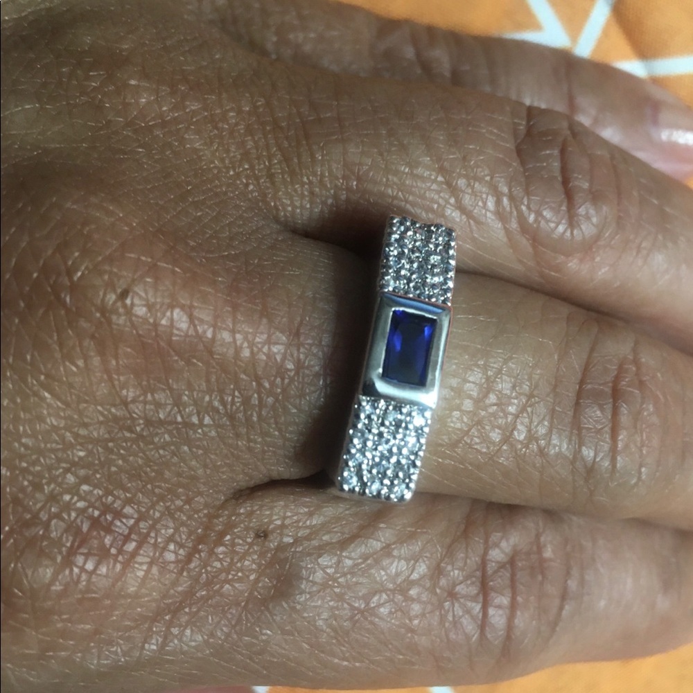 Adrienne Brass Rhodium Synthetic Blue Spinel Ring